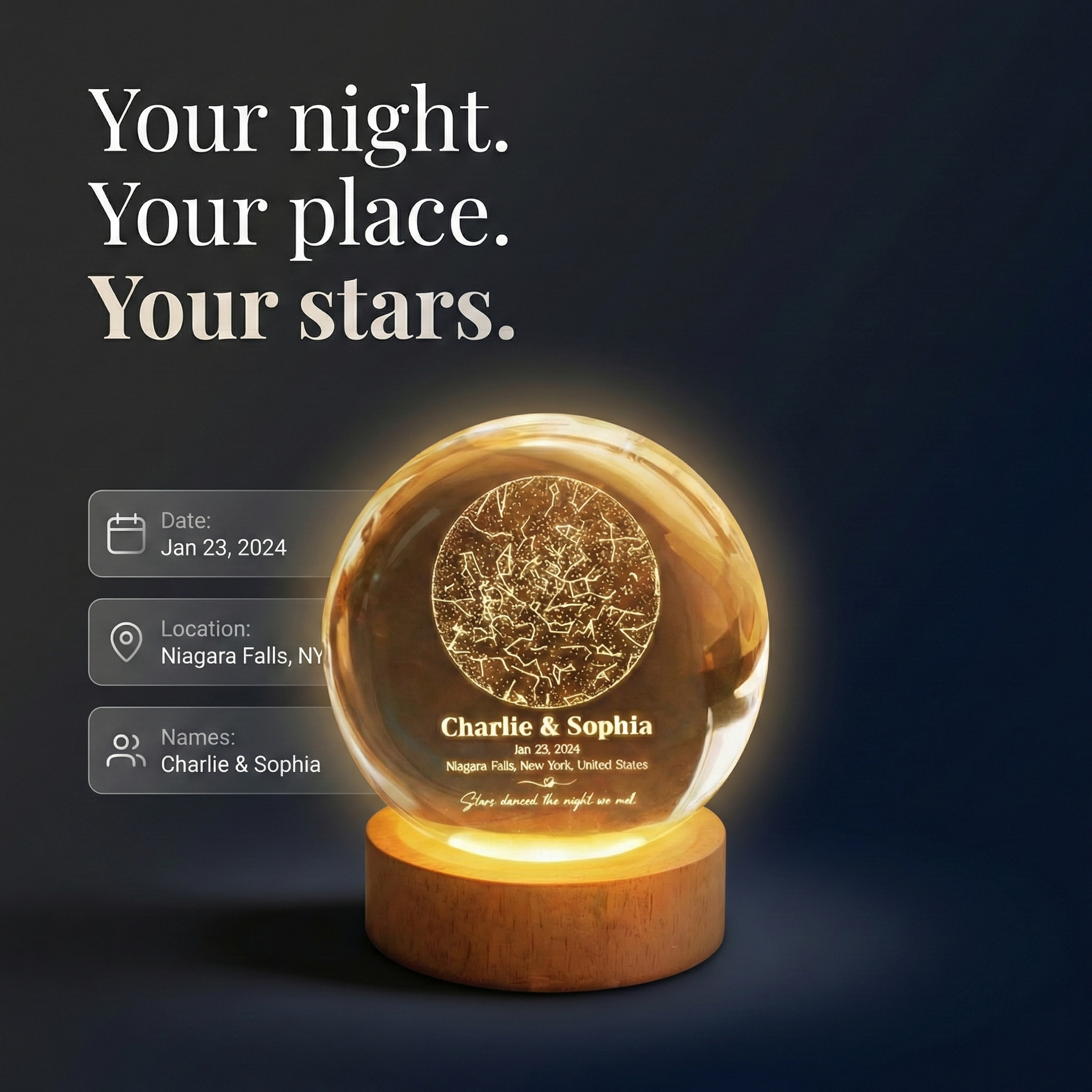 The Night We Met Star Map - Personalized Crystal Ball Night Light - Gift for Couple