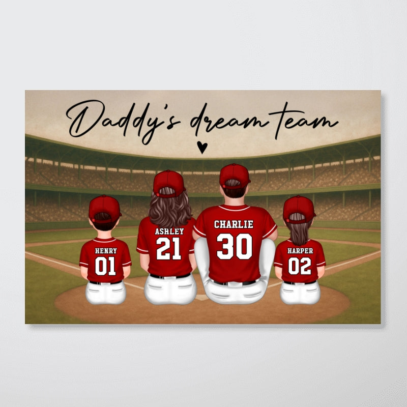 Retro Vintage Baseball Family Daddy's Dream Team Personalized Poster| Heartfelt Father's Day Gift For Dad, Husband