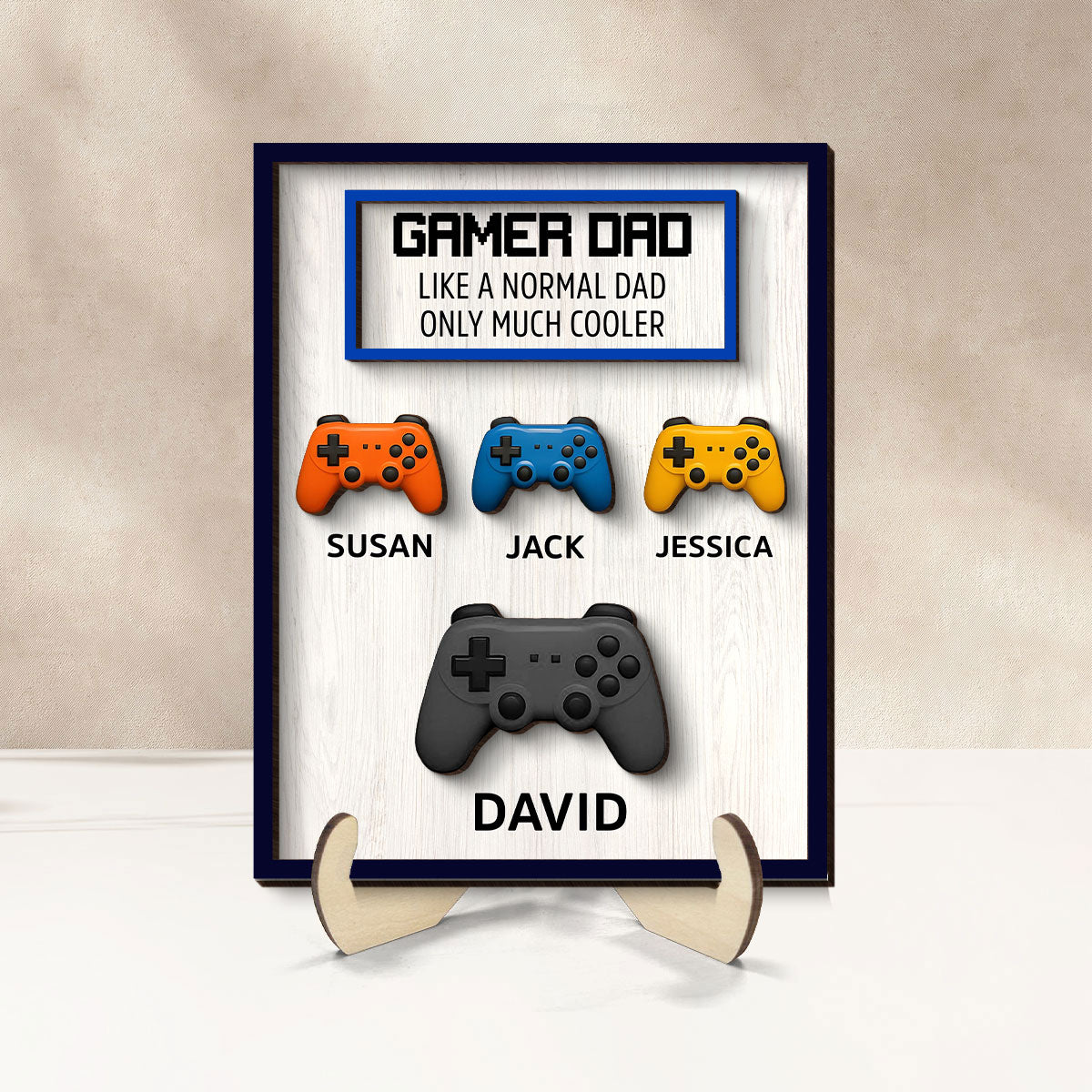 Gamer Dad Much Cooler Custom Controller Personalized 2-Layered Wooden Plaque,  Gift for Gamer Dads