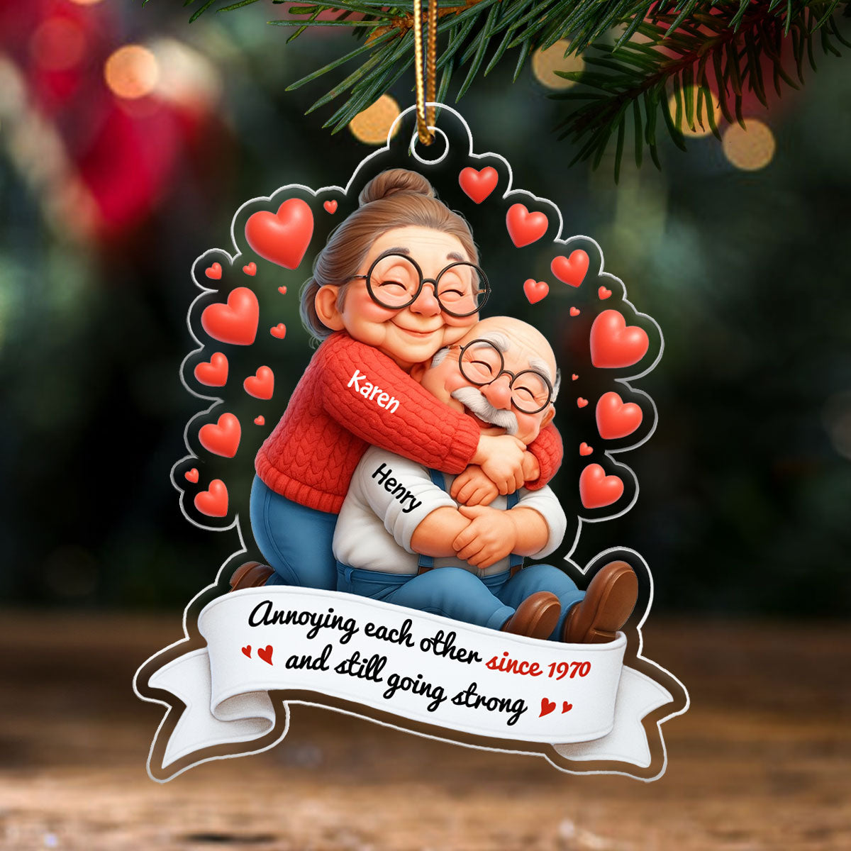 Annoying Each Other Old Couple Personalized Acrylic Ornament - Christmas Gift For Couples, For Wife, For Husband, For Grandparents