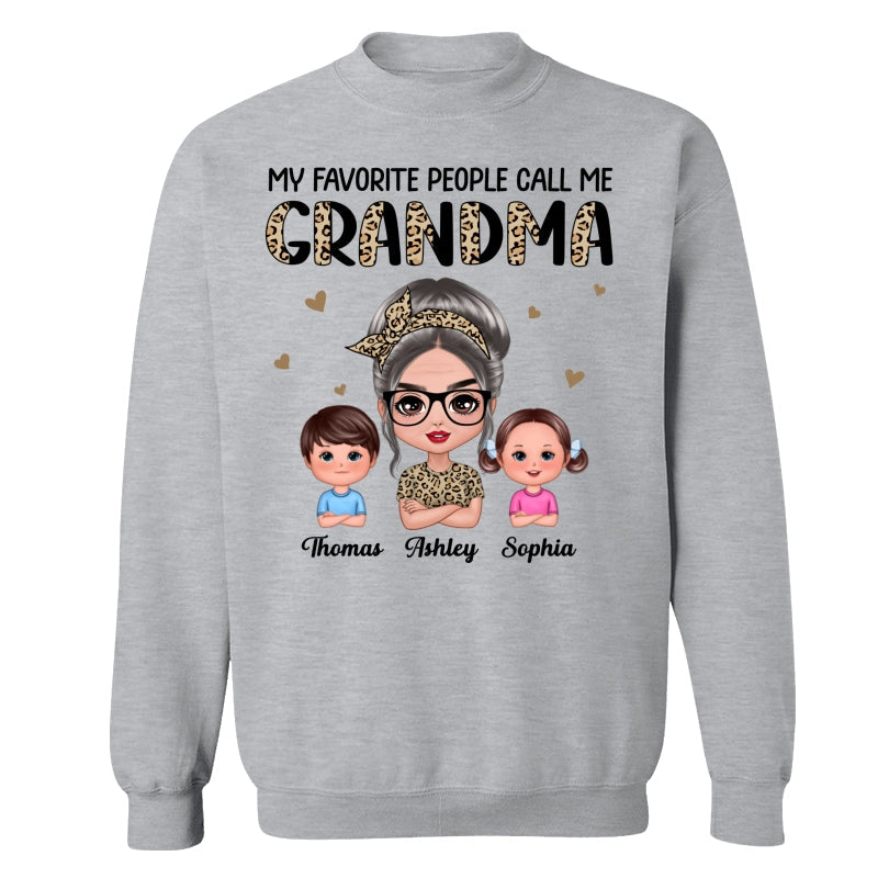 Favorite People Call Me Grandma Half Leopard Doll Grandma & Grandkids Personalized Shirt