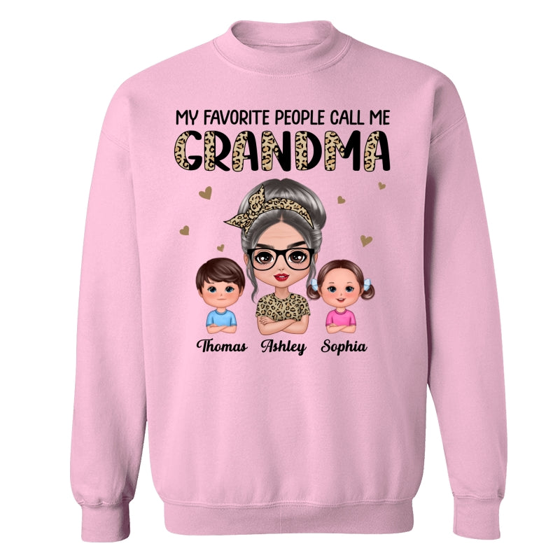 Favorite People Call Me Grandma Half Leopard Doll Grandma & Grandkids Personalized Shirt