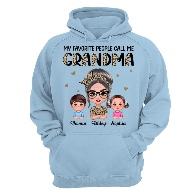 Favorite People Call Me Grandma Half Leopard Doll Grandma & Grandkids Personalized Shirt