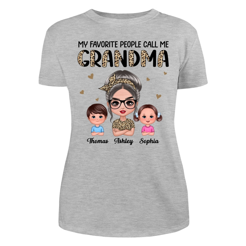 Favorite People Call Me Grandma Half Leopard Doll Grandma & Grandkids Personalized Shirt