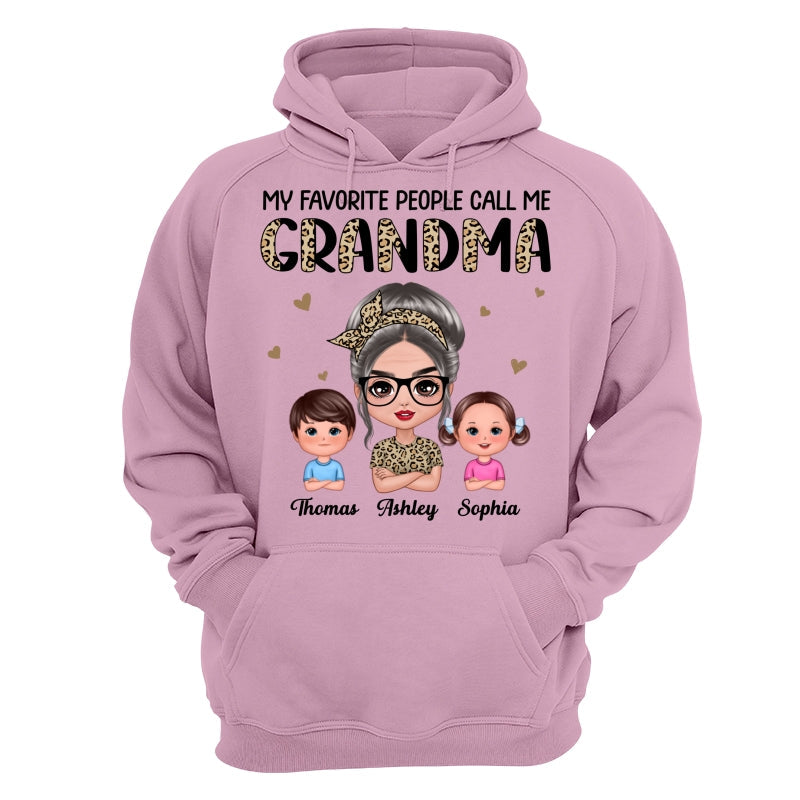 Favorite People Call Me Grandma Half Leopard Doll Grandma & Grandkids Personalized Shirt