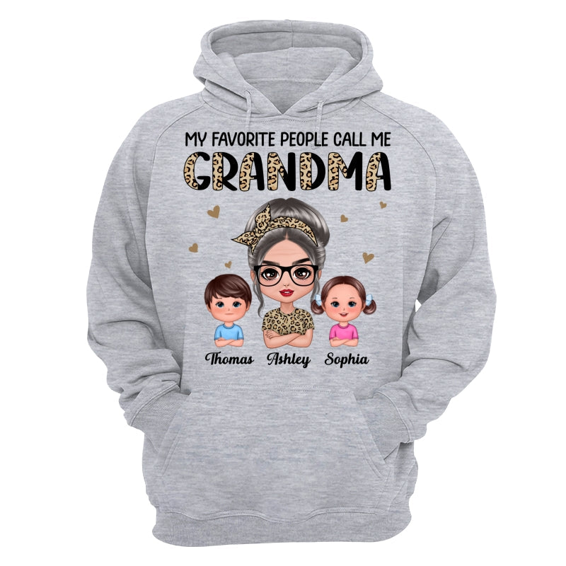 Favorite People Call Me Grandma Half Leopard Doll Grandma & Grandkids Personalized Shirt