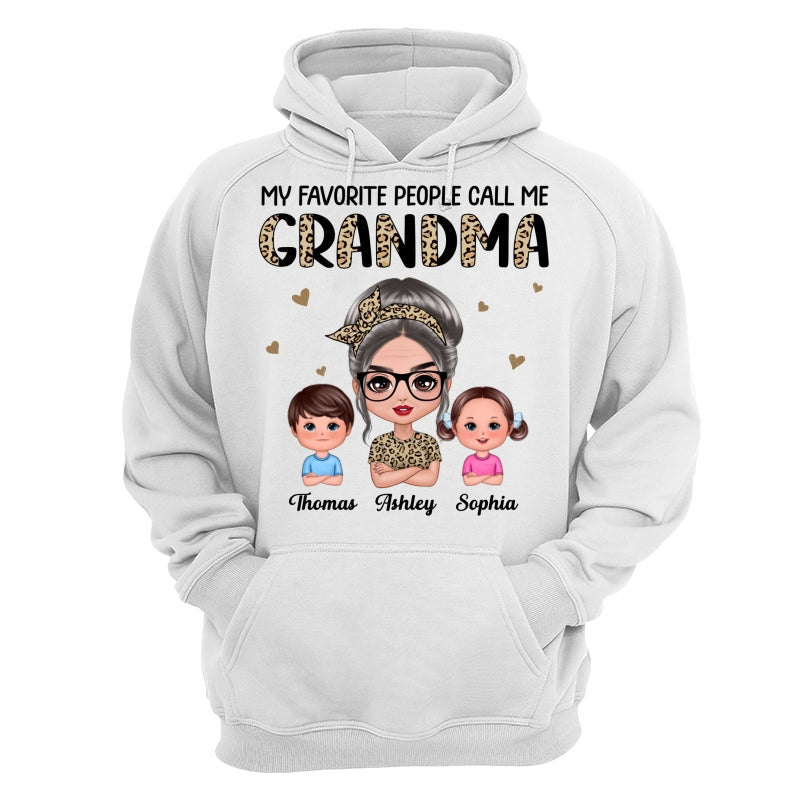 Favorite People Call Me Grandma Half Leopard Doll Grandma & Grandkids Personalized Shirt