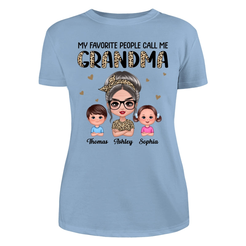 Favorite People Call Me Grandma Half Leopard Doll Grandma & Grandkids Personalized Shirt