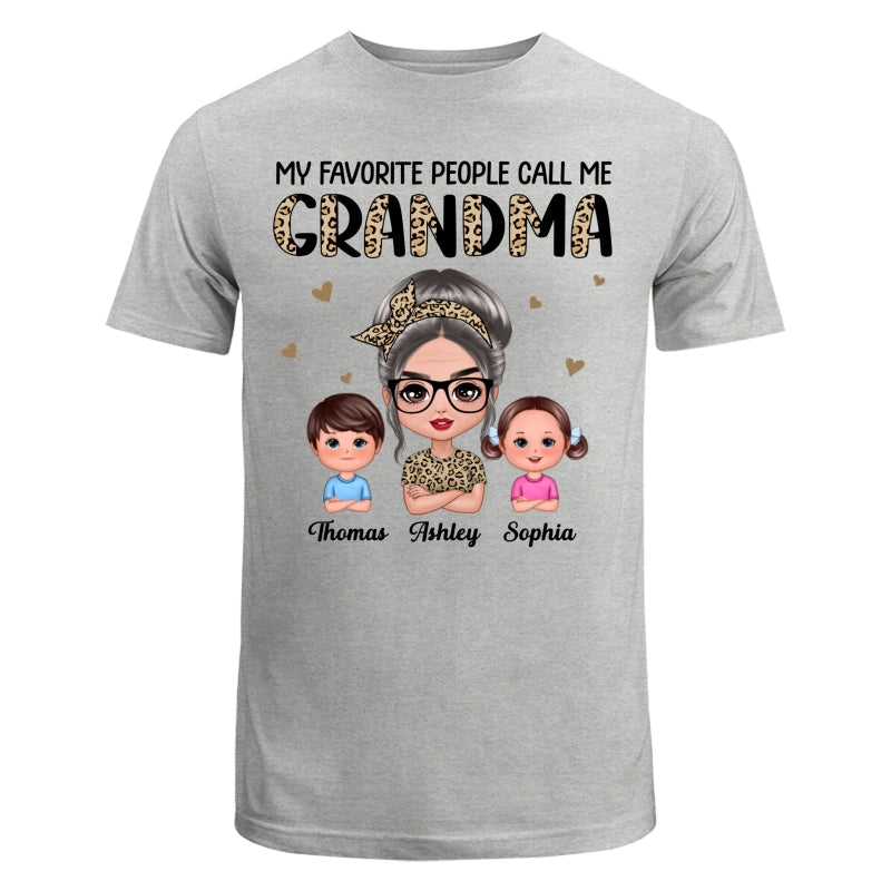 Favorite People Call Me Grandma Half Leopard Doll Grandma & Grandkids Personalized Shirt