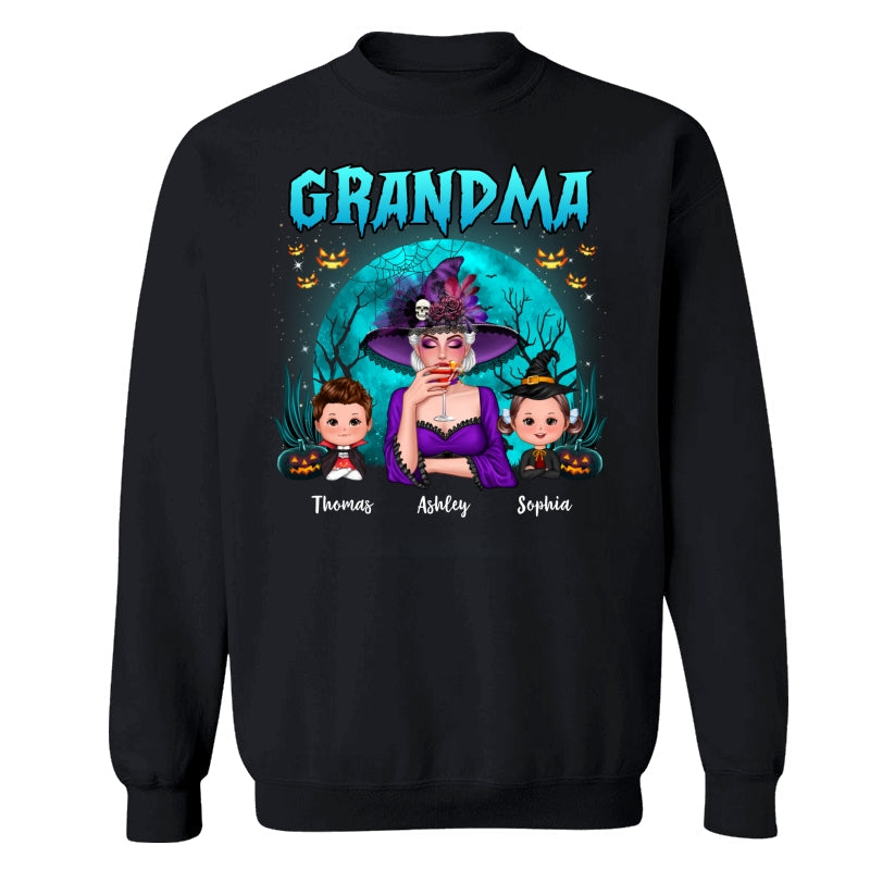Halloween Grandma Mom Kids Teal Moon Personalized Shirt