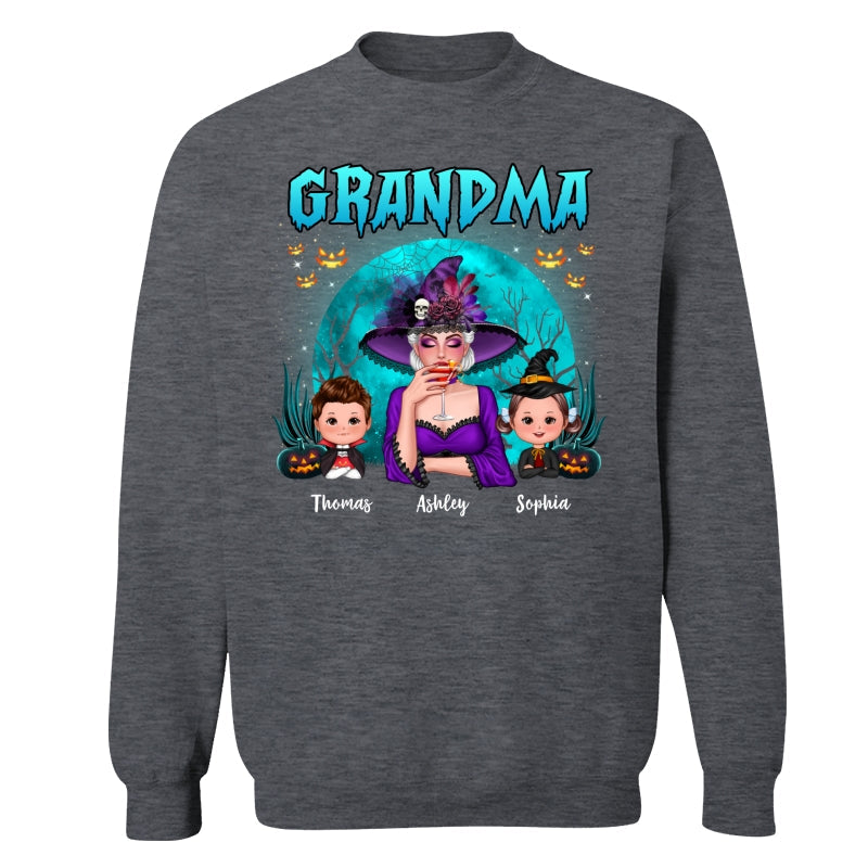Halloween Grandma Mom Kids Teal Moon Personalized Shirt