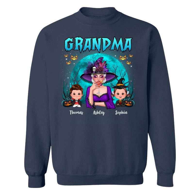 Halloween Grandma Mom Kids Teal Moon Personalized Shirt