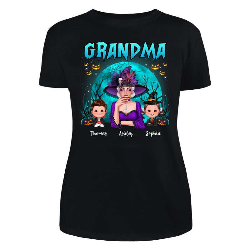 Halloween Grandma Mom Kids Teal Moon Personalized Shirt