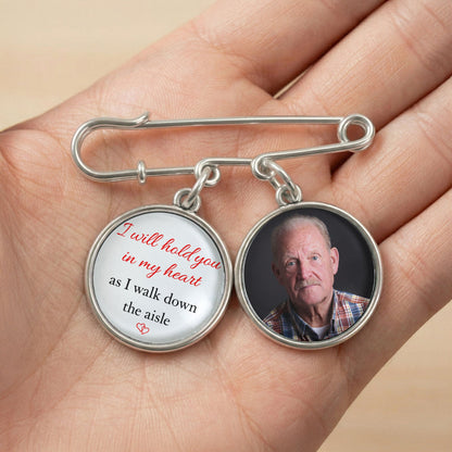 Memorial Custom Photo Gift For Bride Groom On Wedding Day - Personalized Lapel Pin With Charms