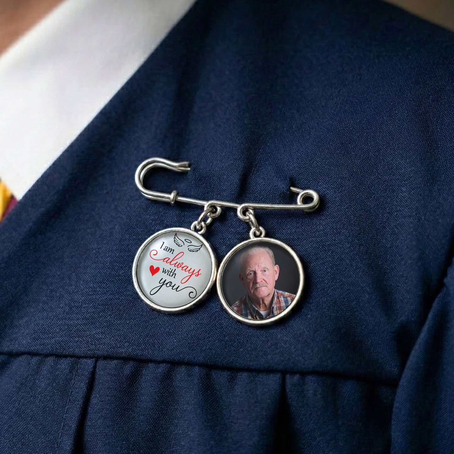 Memorial Custom Photo - Personalized Lapel Pin With Charms