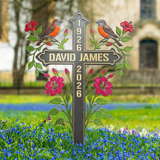 Memorial Metal Cross Stake Grave Marker Remembrance Gift - Personalized Garden Stake
