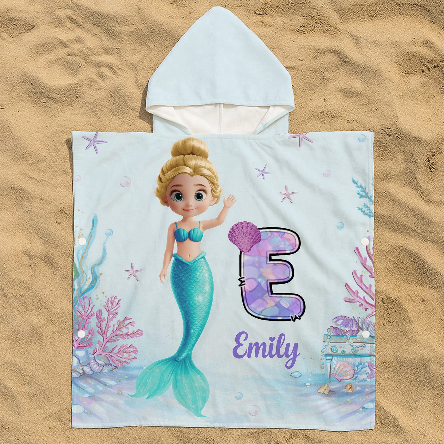 Mermaid Initial - Personalized Kids Hooded Towel