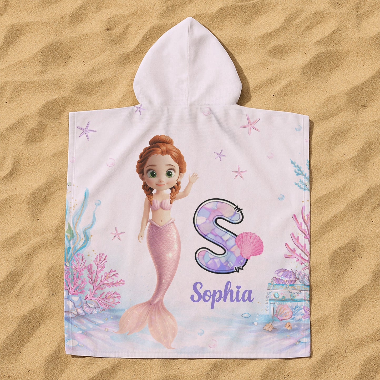 Mermaid Initial - Personalized Kids Hooded Towel