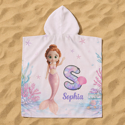 Mermaid Initial - Personalized Kids Hooded Towel
