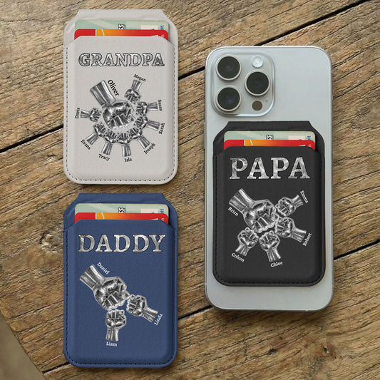 Father's Day Gifts, Metal Grandpa Fist Bump Print - Personalized Wallet Compatible With Magsafe