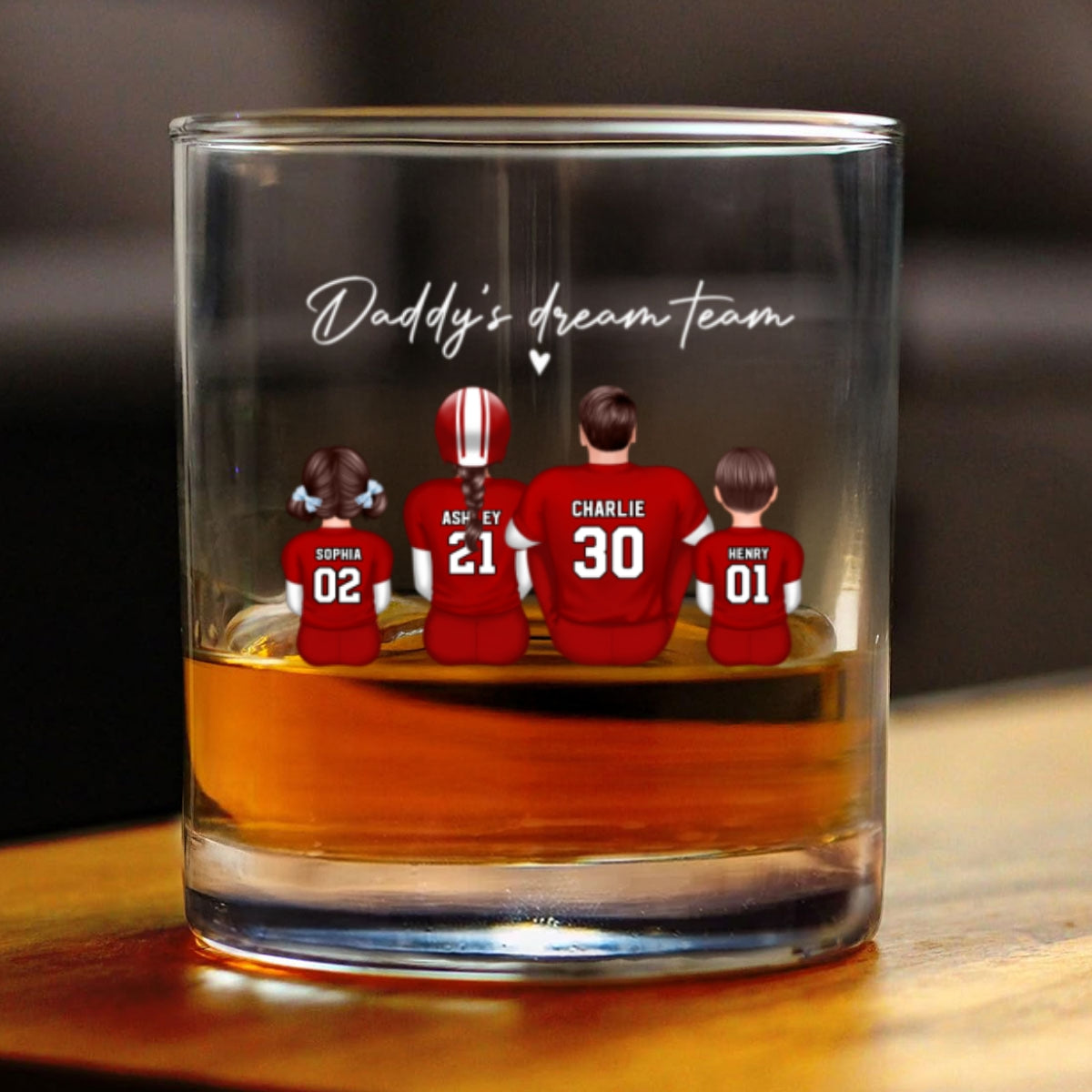 Football Daddy's Dream Team Personalized Wine Glass, Father's Day Gift for Football Dads