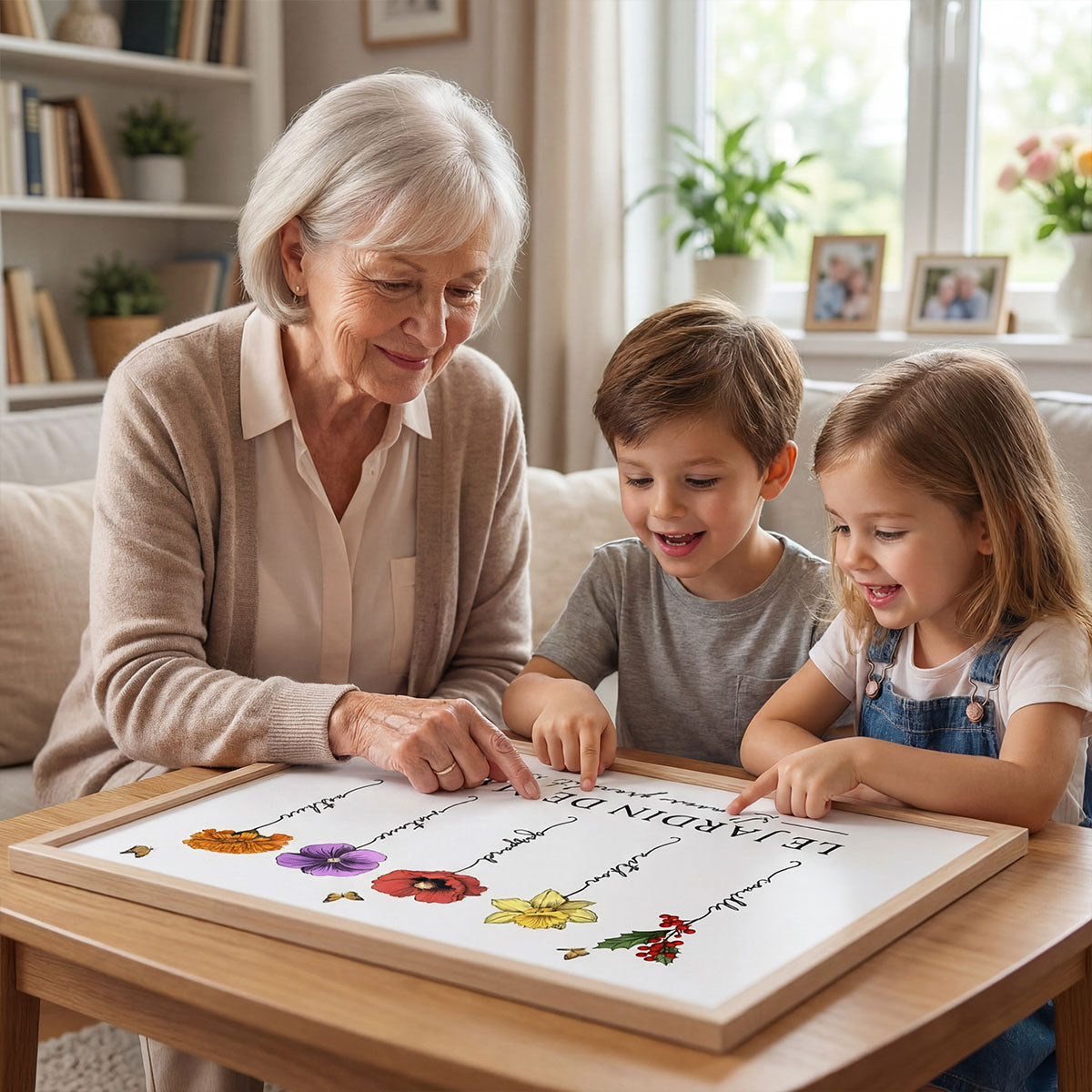 Le Jardin de Mamie Fleurs de Naissance - Affiche Personnalise - Cadeau de Fte des Mres
