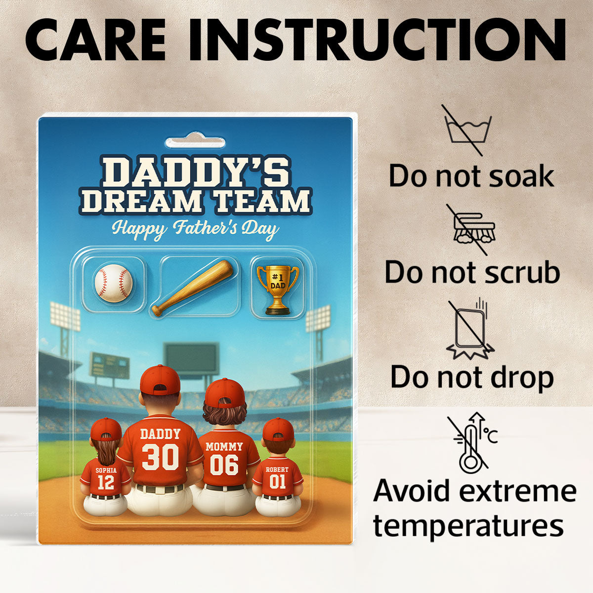 3D Effect Custom Figure Baseball Family Daddy's Dream Team Personalized Flat Acrylic Block Plaque, Unique  Gift For Dad, Husband