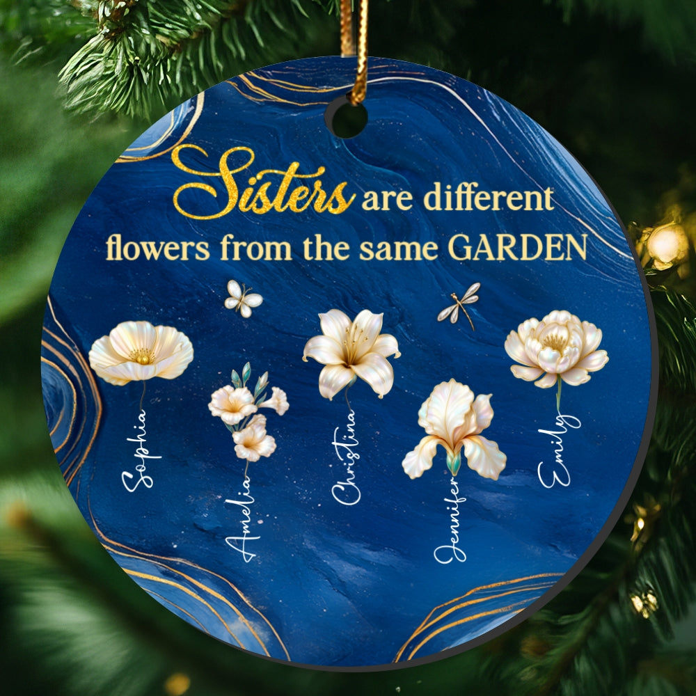 3D Effect Birth Flowers Sisters From The Same Garden - Personalized Ceramic Ornament - Christmas Gift For Sisters
