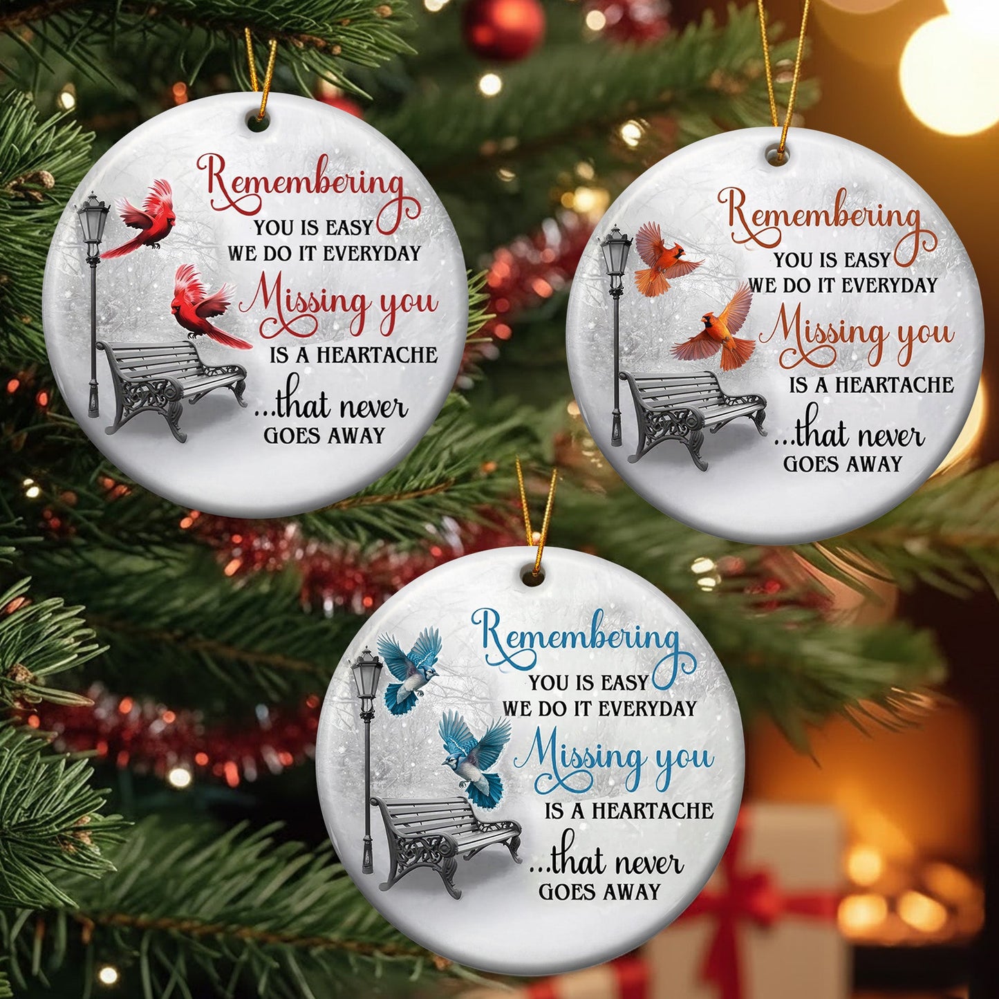 Missing You Is A Heartache Cardinals Winter Memorial - Ceramic Ornament