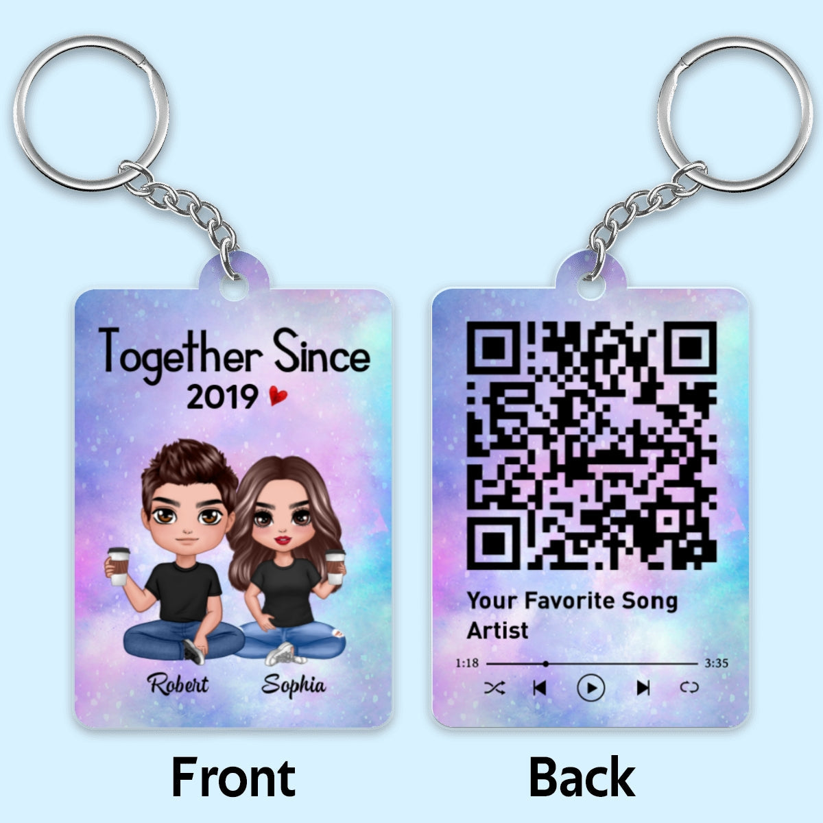 Mom & Dad Sitting Together Since Favorite Song Scannable QR Code Couple Gift Personalized Acrylic Keychain