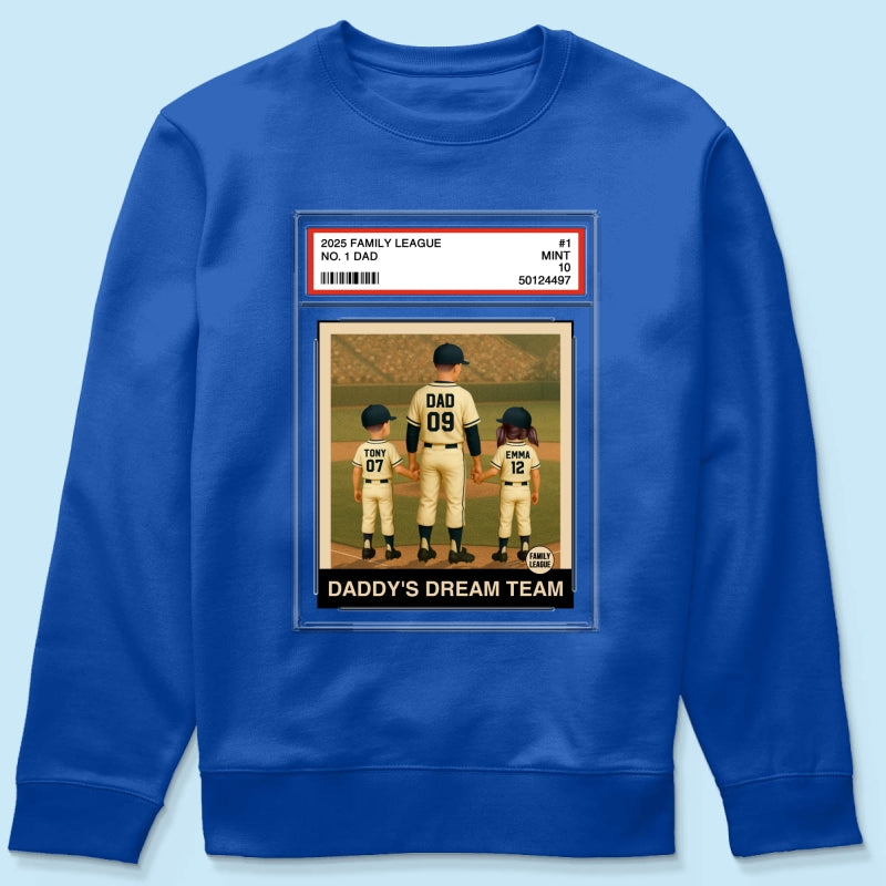 Baseball No. 1 Dad Grandpa Man & Kids Trading Card Style Personalized Shirt