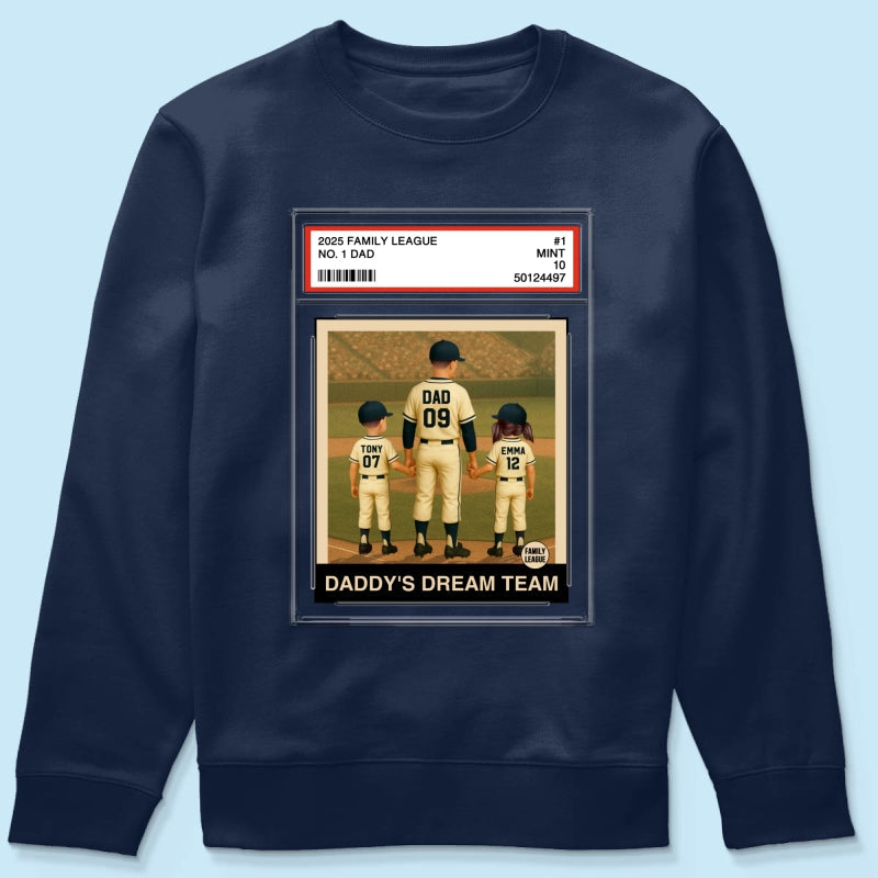 Baseball No. 1 Dad Grandpa Man & Kids Trading Card Style Personalized Shirt