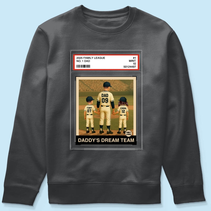 Baseball No. 1 Dad Grandpa Man & Kids Trading Card Style Personalized Shirt
