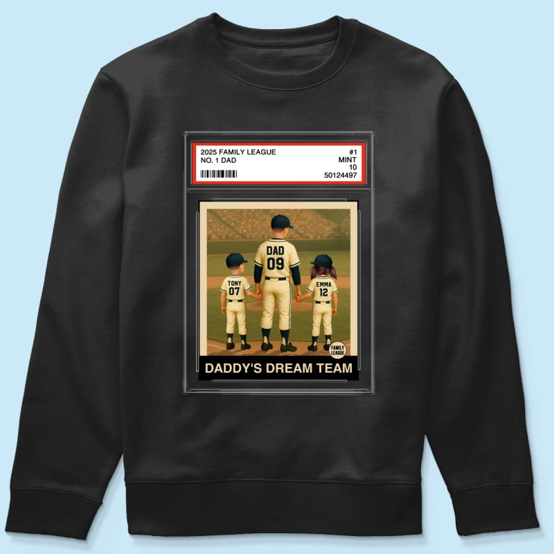 Baseball No. 1 Dad Grandpa Man & Kids Trading Card Style Personalized Shirt