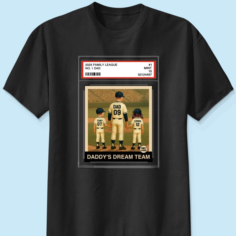 Baseball No. 1 Dad Grandpa Man & Kids Trading Card Style Personalized Shirt