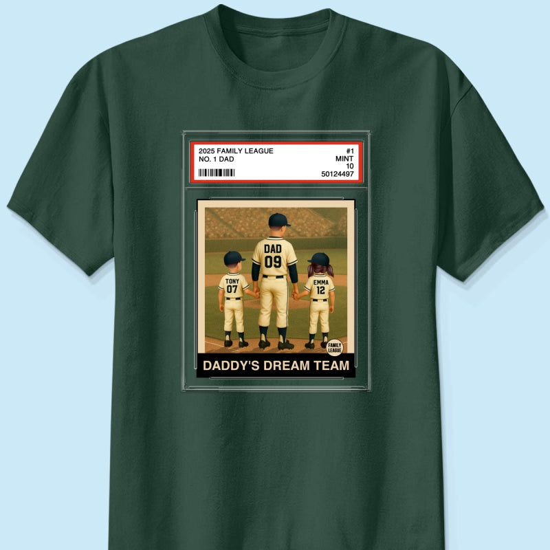 Baseball No. 1 Dad Grandpa Man & Kids Trading Card Style Personalized Shirt