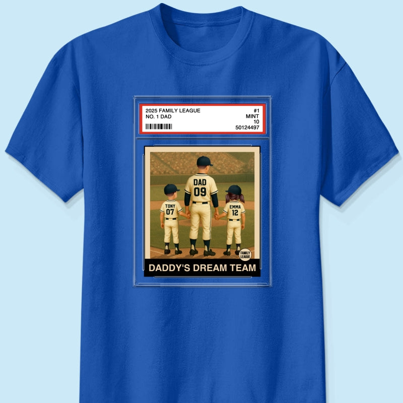 Baseball No. 1 Dad Grandpa Man & Kids Trading Card Style Personalized Shirt