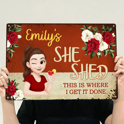 She Shed Sign For Gardening, Craft Room, Reading - Personalized Metal Sign