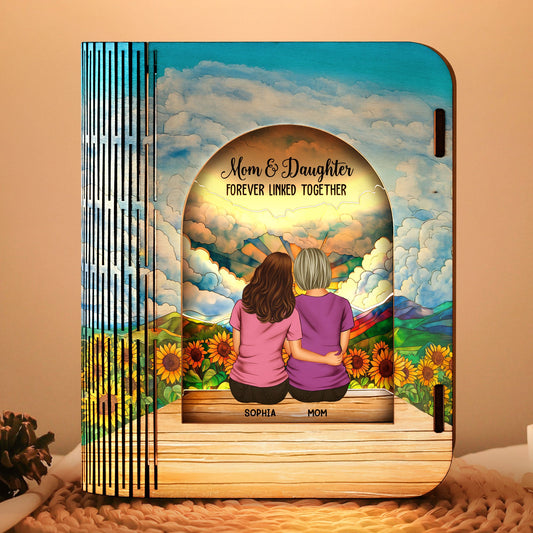 Mom And Daughters Forever Linked Together - Personalized 3D Wooden Puzzle Night Light