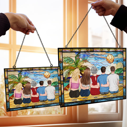 Mom And Her Children - Personalized Stained Glass Suncatcher