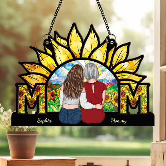 Mom - Sunflower Version - Personalized Window Hanging Suncatcher Ornament