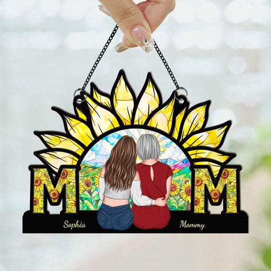 Mom - Sunflower Version - Personalized Window Hanging Suncatcher Ornament