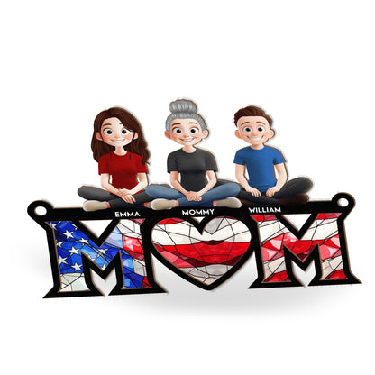 Mom We Love You USA Flag Pattern - Personalized Window Hanging Suncatcher
