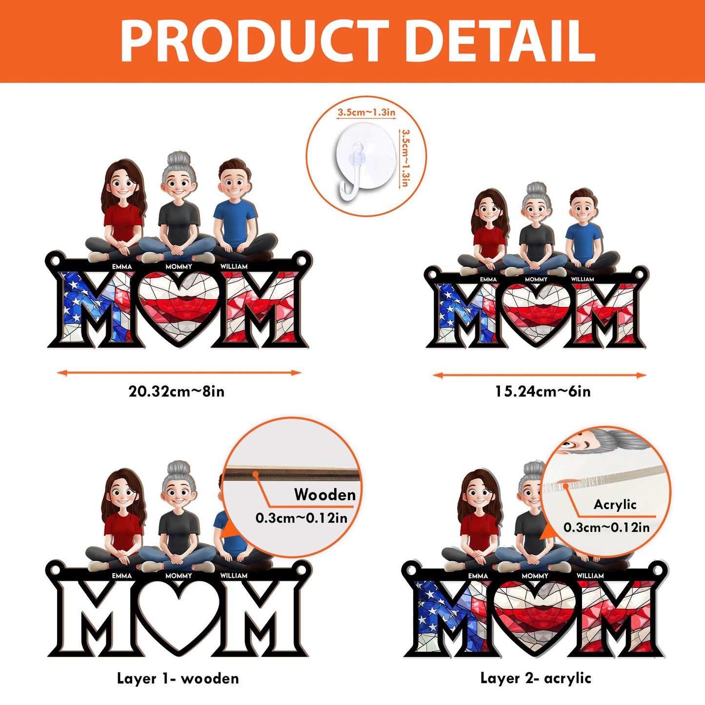 Mom We Love You USA Flag Pattern - Personalized Window Hanging Suncatcher