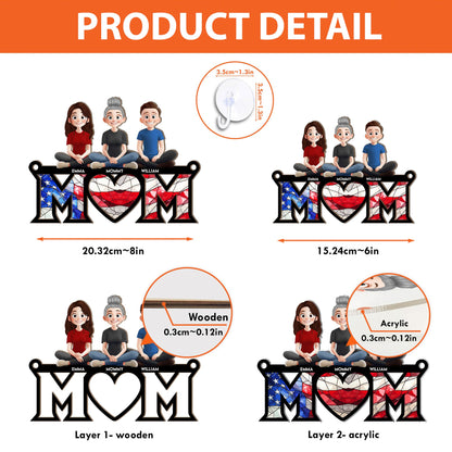Mom We Love You USA Flag Pattern - Personalized Window Hanging Suncatcher