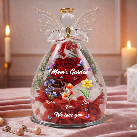 Mom's Garden, Grandma's Garden - Custom Kids' Birth Flower - Personalized Flower In Glass Angel Figurines
