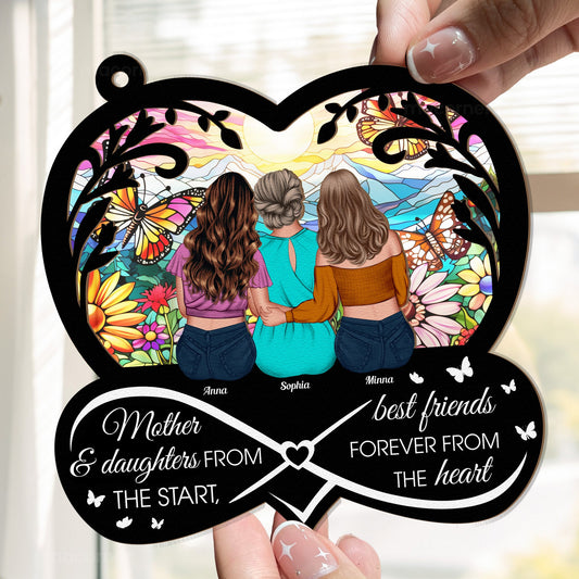 Mother & Daughters, Best Friends Forever From The Heart - Personalized Window Hanging Suncatcher Ornament