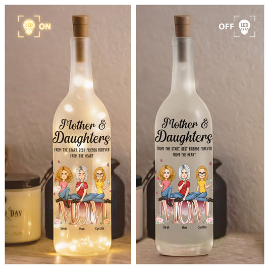 Mother & Daughters Best Friends Forever From The Heart - Personalized Bottle Lamp