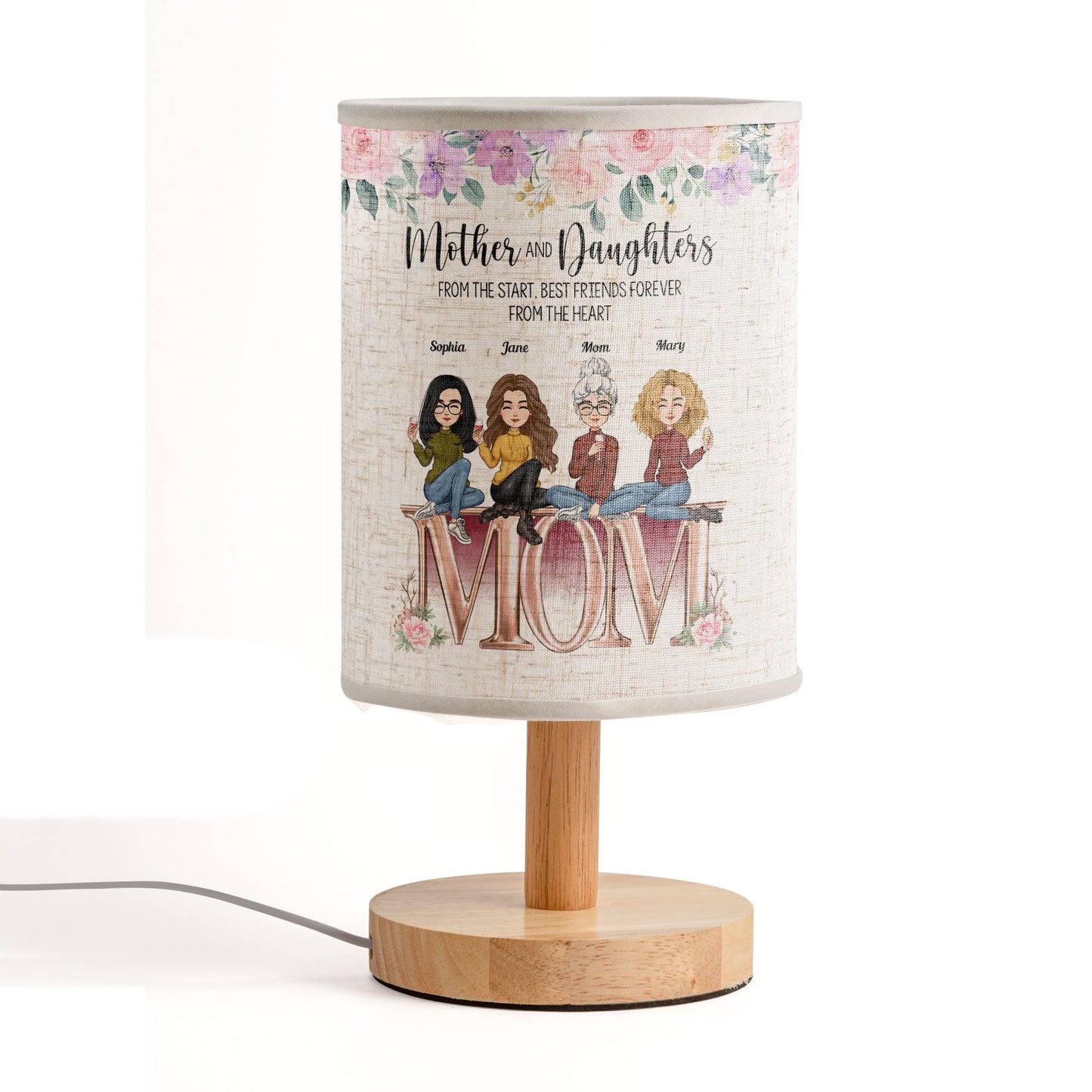 Mother & Daughters Best Friends Forever From The Heart - Personalized Fabric Lamp