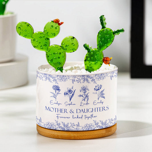 Mother & Daughters Forever Linked Together - Personalized Plant Pot With Glass Succulents
